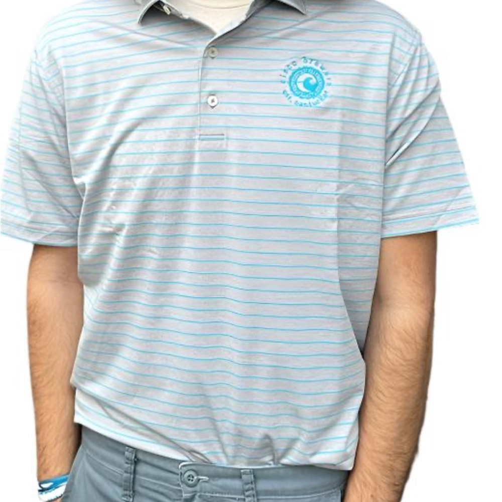 JOHNNIE-O STRIPED NEWTON PERFORMANCE POLO with Cisco Brewers logo embroidered